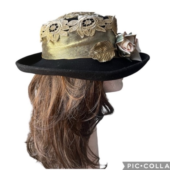 NEW EMBELLISHED FLORAL LACE WOOL HAT HOORAY HENRI BOLLMAN DOESKIN FELT 80S - Picture 3 of 5